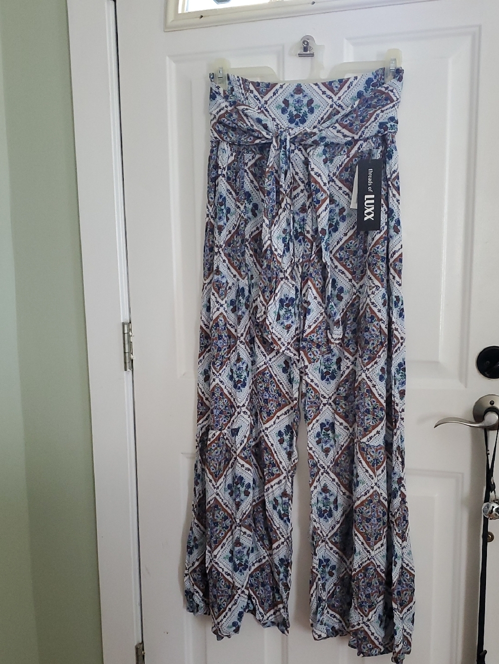 Lux Wide-Leg Printed Pants in Blue & Brown